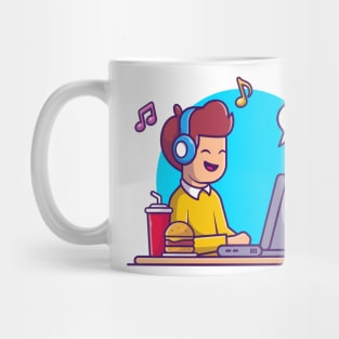 Male listening music cartoon Mug